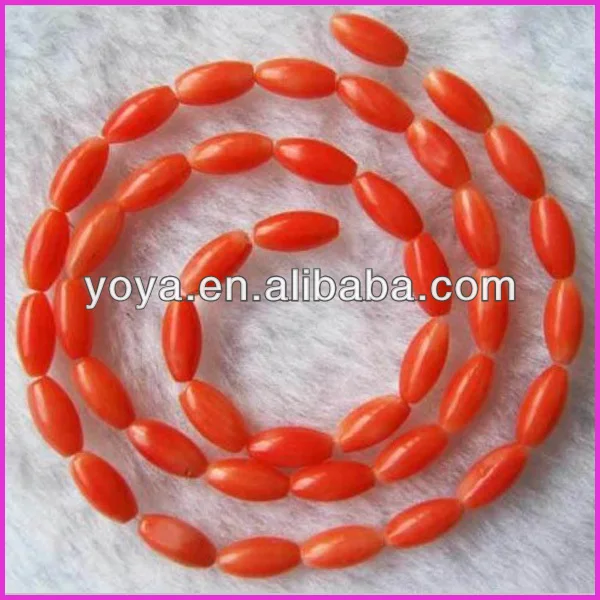 orange bamboo coral oval rice beads,coral barrel drum beads