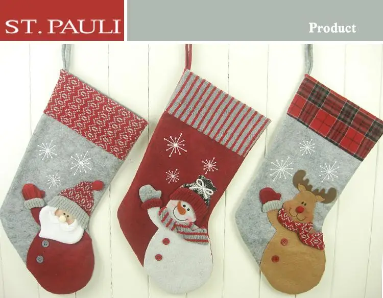 19inch felt christmas stocking with santa snowman and reindeer