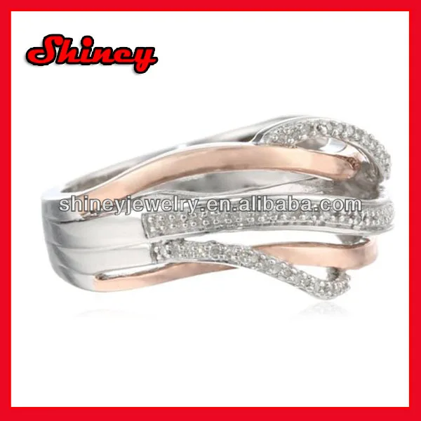 various color cz and plating Pure Sterling Silver CZ x Criss Cross Long Ring