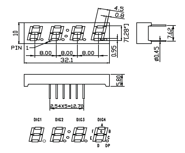 4 digits 7 segment led display