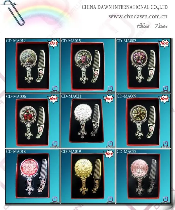 promotion gift silver comb mirror set with flower CD-MA017