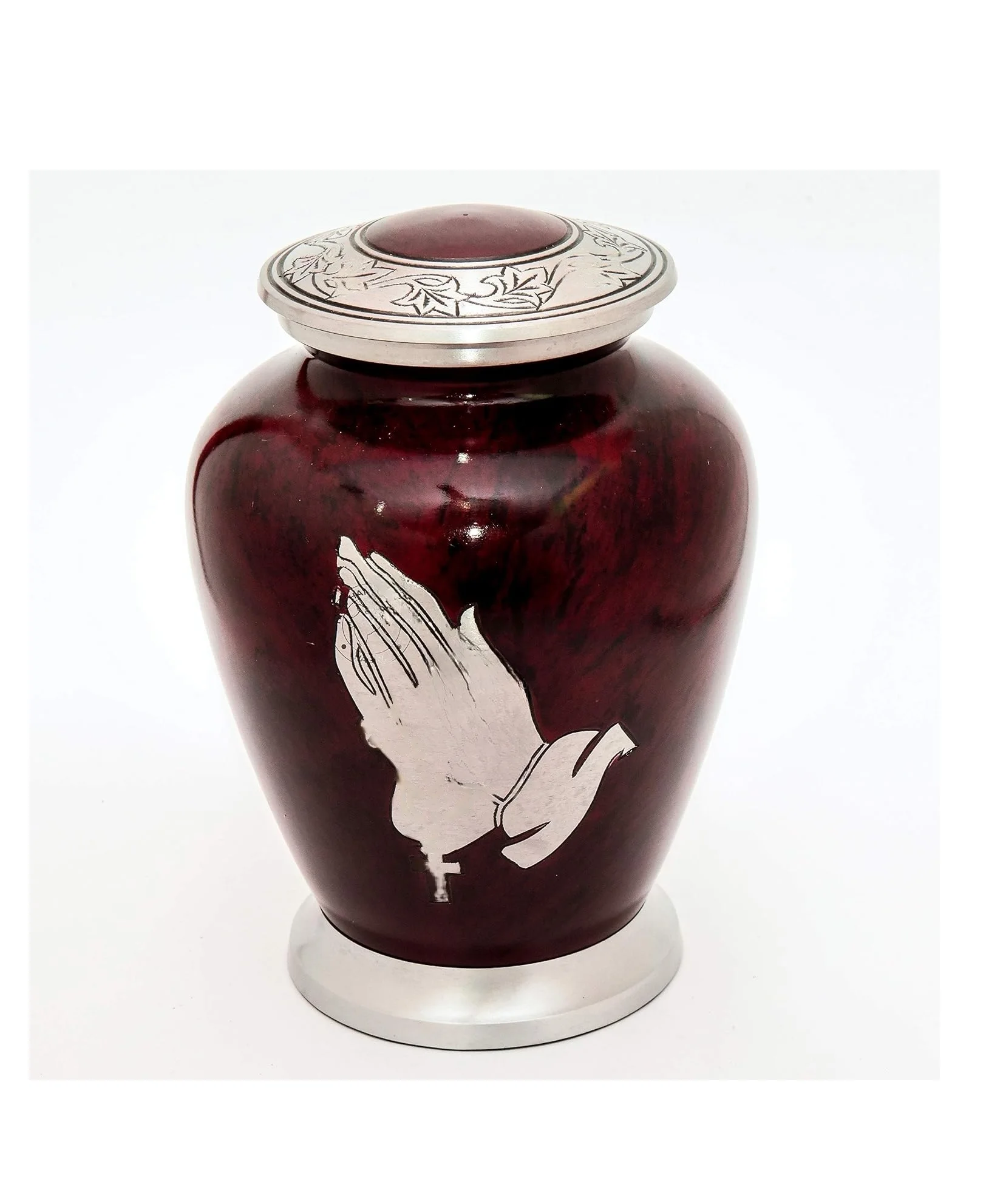 Praying Hands Engraved Aluminium Cremation Urn For Human Ashes Adult