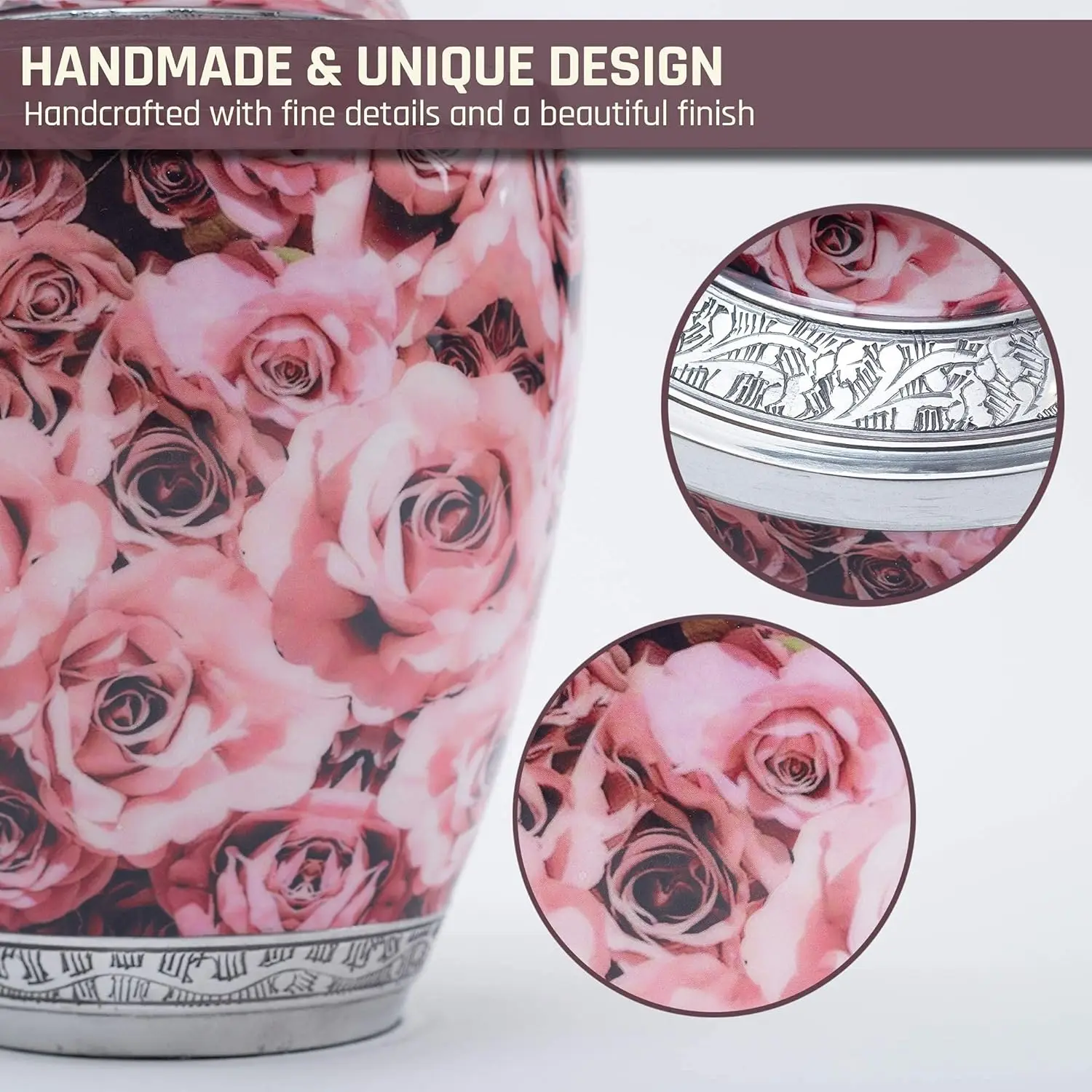 Hand Painted Pink Rose Cremation Urn Human Ashes Adult Memorial Urn