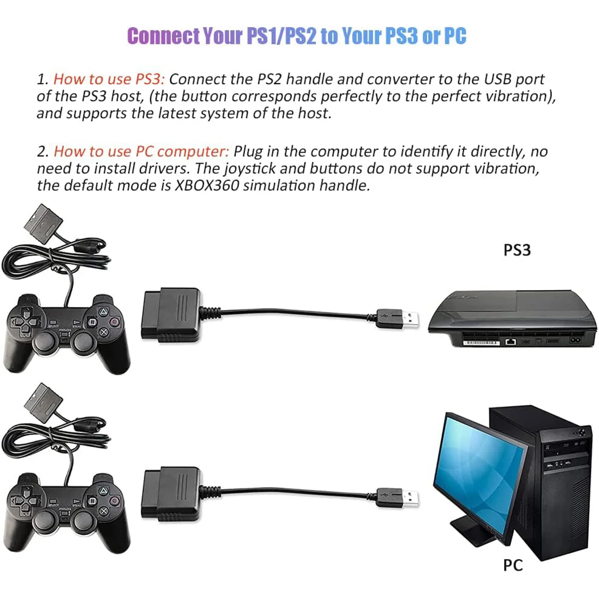 Ps Controller To Usb Adapter Converter Compatible With Ps Ps