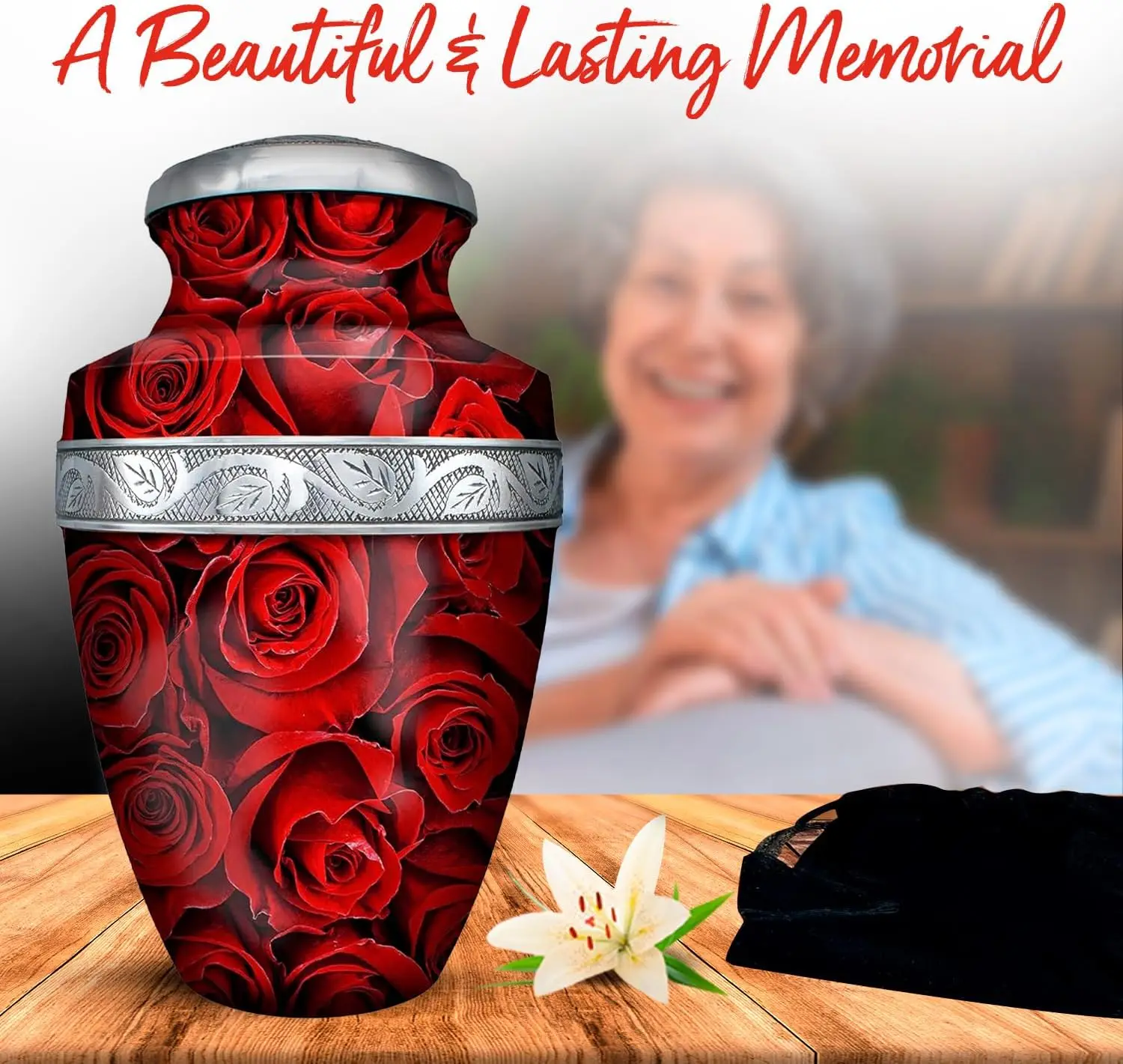 Red Rose Urn For Human Ashes Adult Female Male Large Urn For Ashes