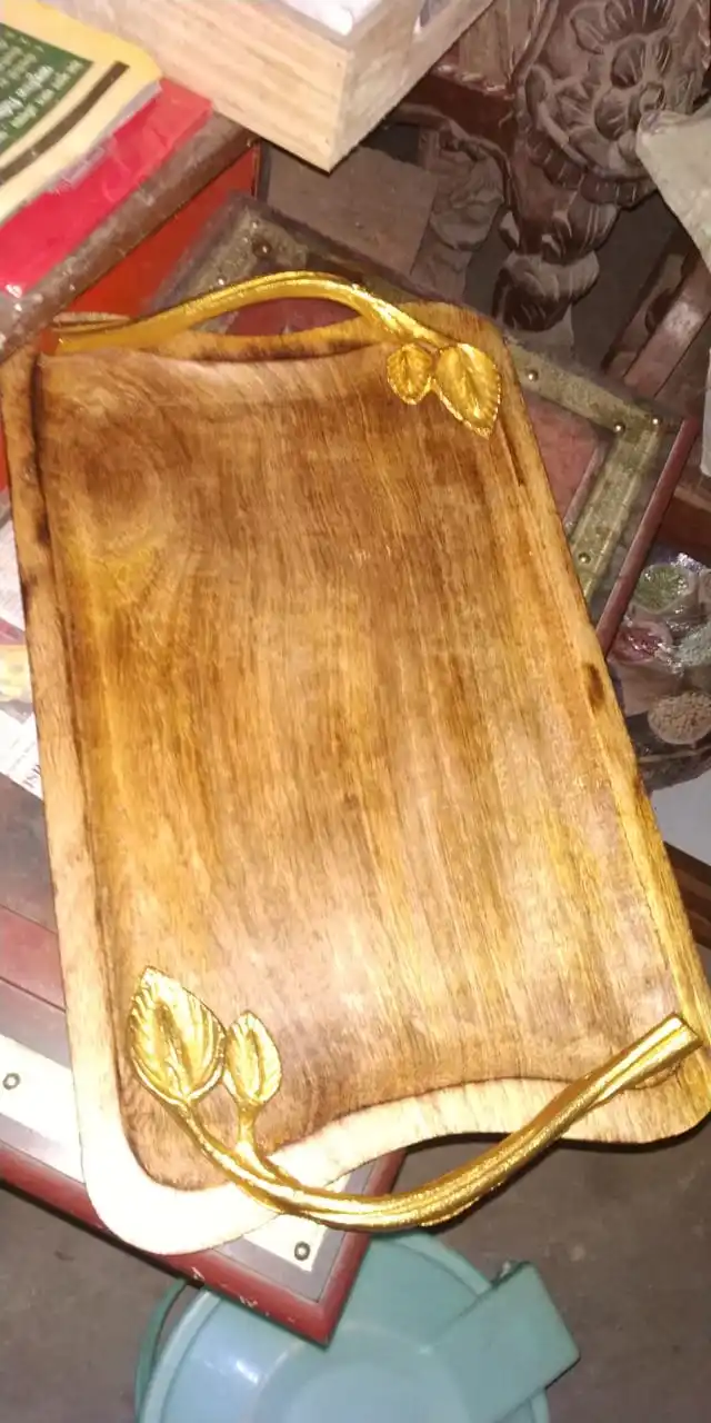 Striped Design Sheesham Wooden Tray With Customized And Rectangular