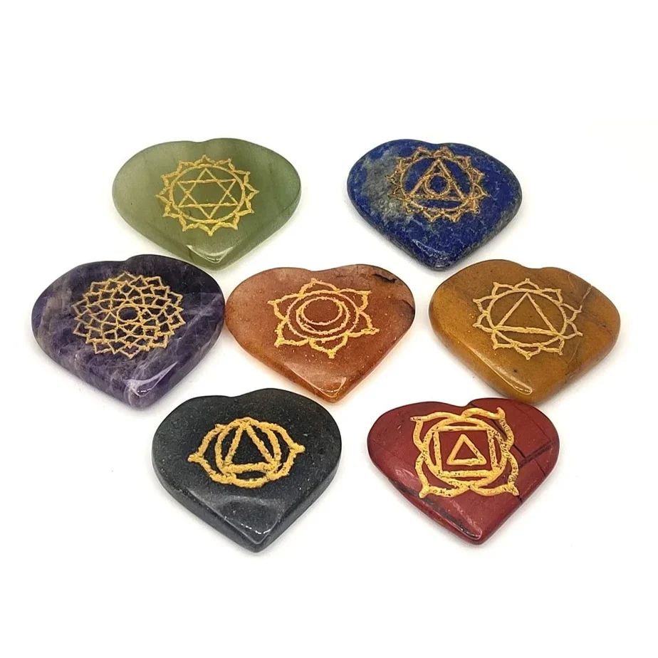 Chakra Set Healing Heart Shape Chakra Stone Set Chakras Reiki Set