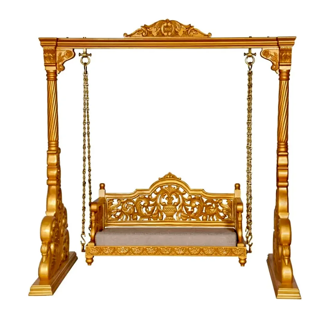 Wooden Heavy Carved Teak Wood Indoor Swing In Antique Style At The Best