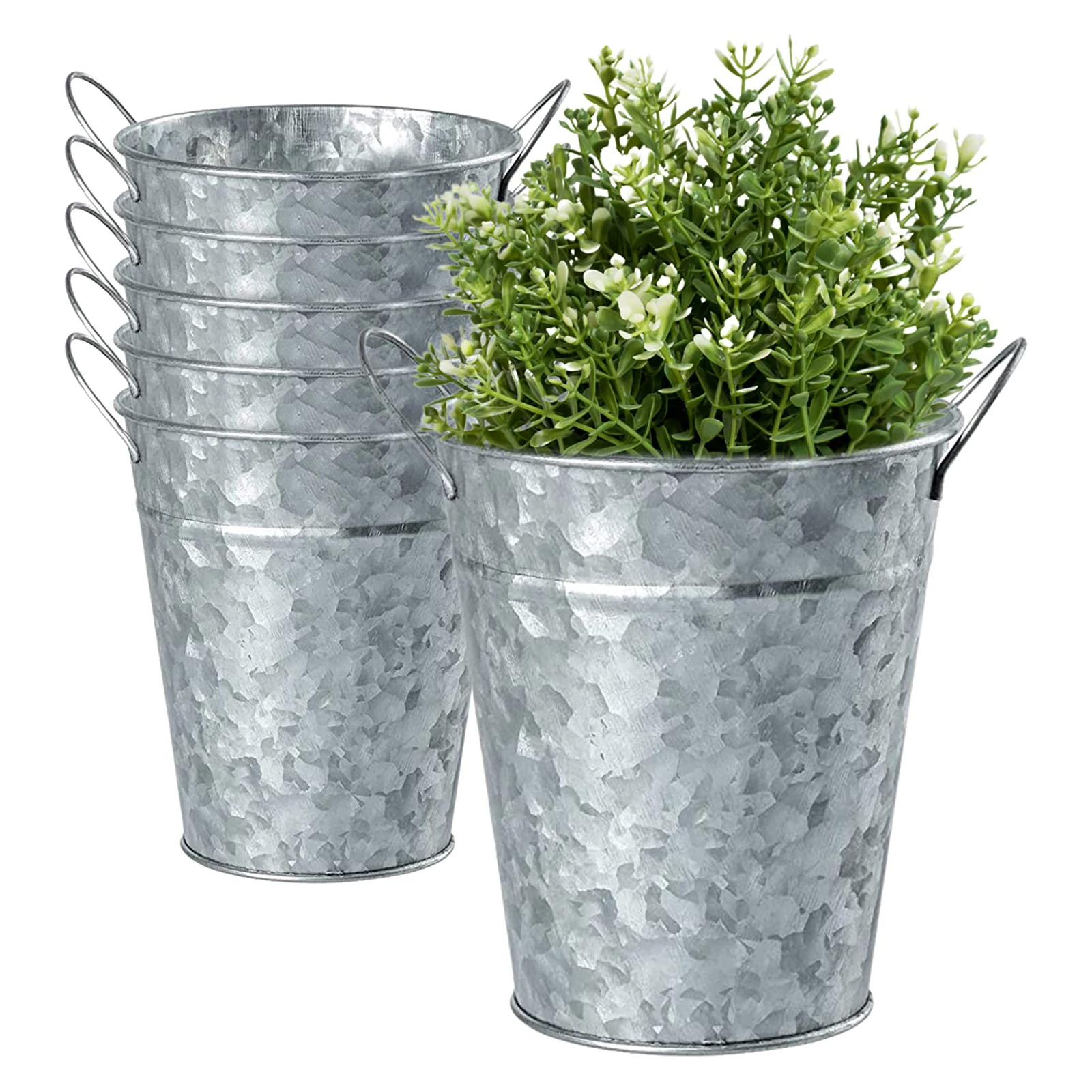 Galvanized Garden Planter And Flower Bucket With Handles Customized