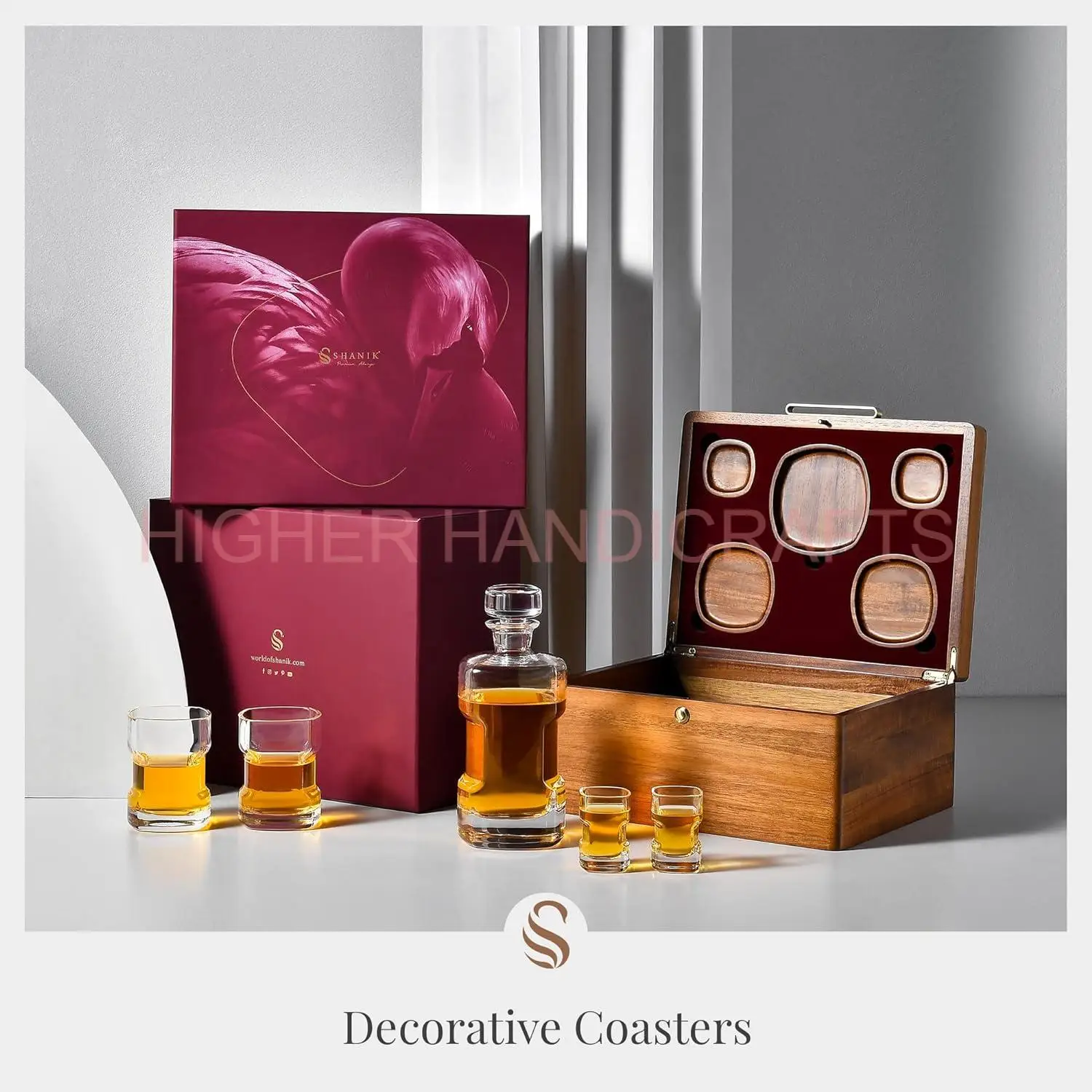 Wine Decanter Set With Acacia Wood Storage Box Whiskey Glasses Shot