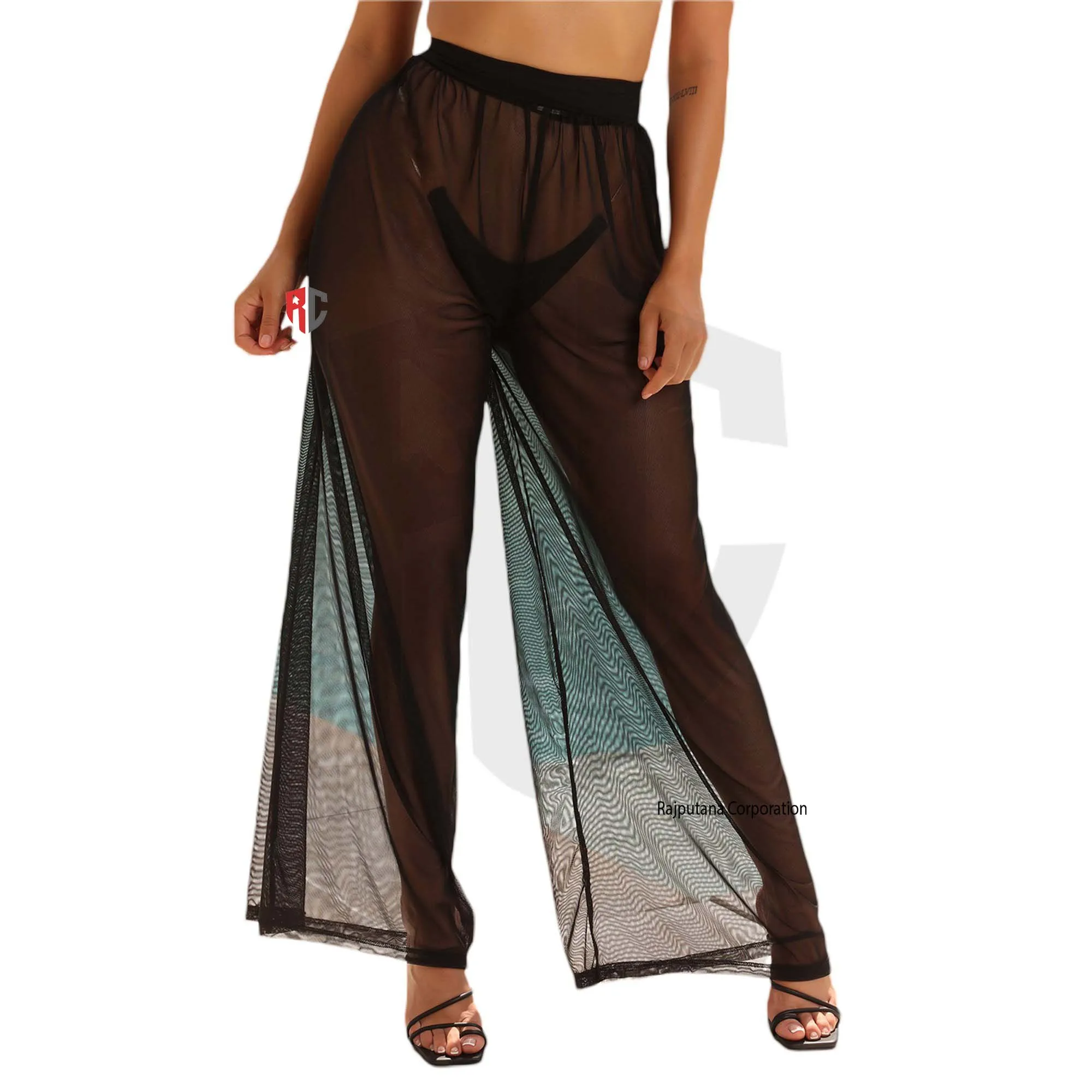 2024 Flare Pant Women See Through Sheer Mesh Pants Beach Swim Bikini