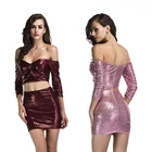 wholesale custom sexy off the shoulder evening tight stretch sequined dress