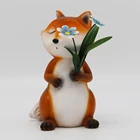 Polyresin creative lovely fox with the flower figurine crafts gifts for indoor outdoor home garden decoration