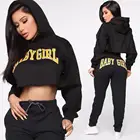 GX606 fashion sport casual outfit gold letter long sleeve two piece pants set women clothing