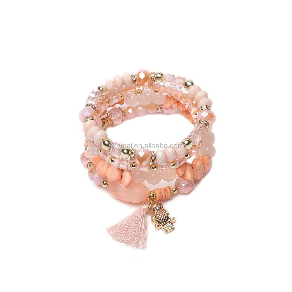 Fashion Multilayer Boho jewelry beads bracelet gold owl Tassel bracelet for women