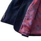 Men's navy solid single breasted 2 buttons notch lapel centre vent bird eyes stretch Italy business suit