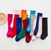 Pure color cotton edg double knee above kids girls socks wholesale girl baby ruffle candy color princess stockings