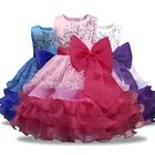 New Design Toddler Kids Girls Party Bow Lace Layered Dresses Patterns For 2-8 Year Old Girl