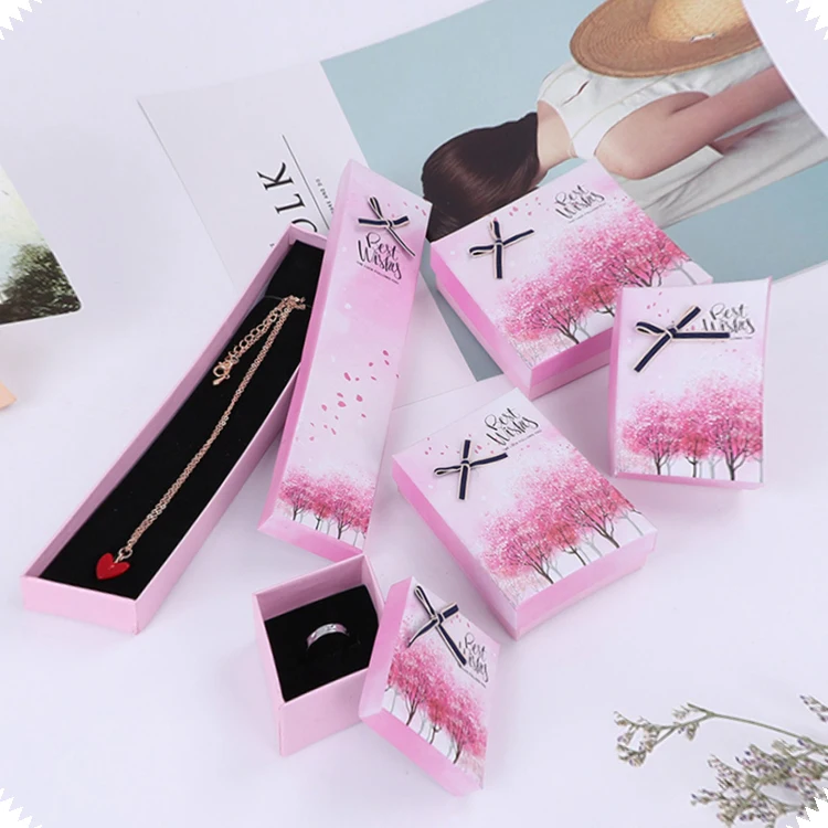 exquisite pink paper custom jewelry box with logo packaging