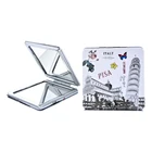 Glitter Vintage PU Square Pocket Makeup Mirror Portable Double Sided Folding Black girls vanity hollywood mirrors
