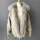 2019 Fashion Style Ladies Cashmere Coat with Real Raccoon Fur Collar Custom Women Rex Rabbit Fur Parka