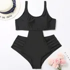 No MOQ Wholesale Newest Woman One Piece Plus Size Lady Swimsuit Sexy Black Fashion Swimwear Solid Color Woman Bikini