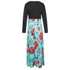 Autumn and winter stitching color printed long-sleeved casual dress women's clothing maxi dress