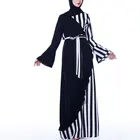 fashion fancy simple black abaya designs polyester fabric stripes abaya with new models