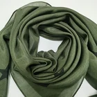 Green Scarf Custom Logo Black Star Pattern Printing Green Color Square Head Hijab Cotton Silk Scarf 90 X 90