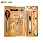 Wholesale 100% Natural Bamboo Kitchen Adjustable Cutlery Tray Drawer Organizer With Knife Block