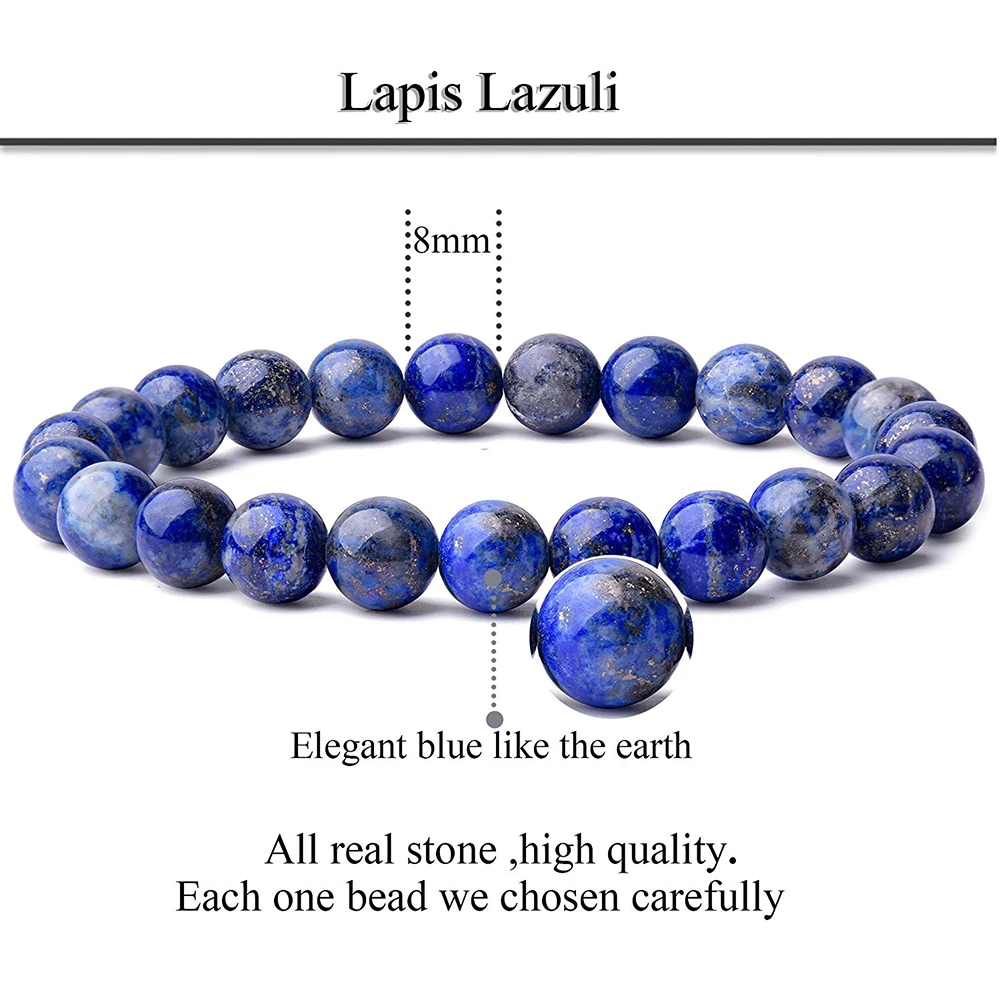 热自然 8毫米 lapis lazuli 能量宝石珠弹性可拉伸手镯