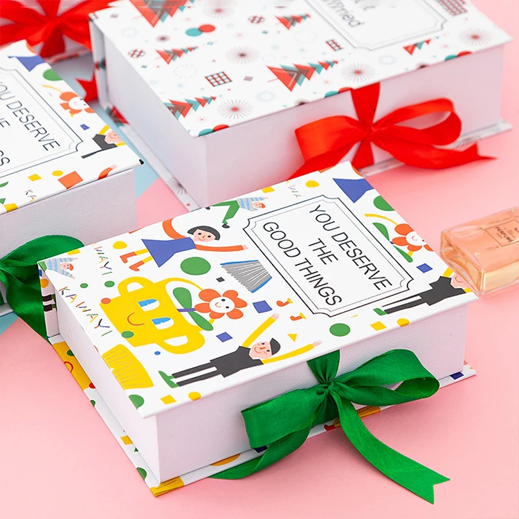 customized printing luxury paper gift box with ribbon for