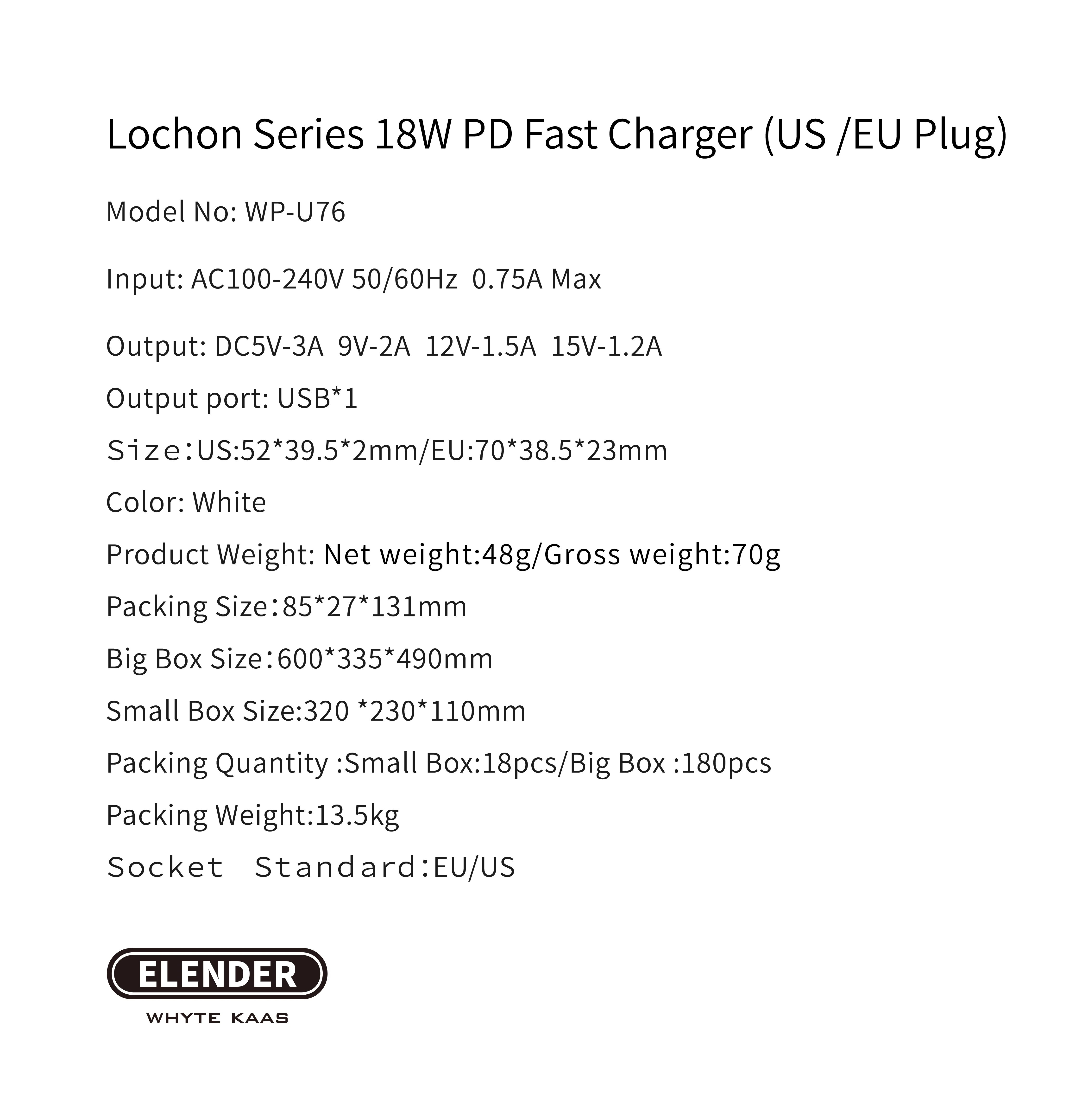 New 2019 Trending Product Type C Terminal 18W PD Power Direct Fast Charger US / EU Plug Adapter
