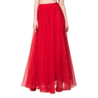 Slanna sexy red mesh a line high waist maxi tutu jupe tulle long skirt