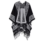 Hot sell multi tribal jacquard poncho cape elegant women winter shawl wrap poncho blanket scarf
