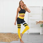 Women's color contrast sexy hip fitness pants set high waist hip tight pants quick-drying sports pants set