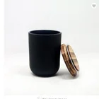 Wholesale decorative 320ml black glass candle jar / candle holder with bamboo lids for home deco