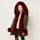 QC1875 QIUCHEN classic real rex rabbit fur lined parka with fox fur trim collar coat