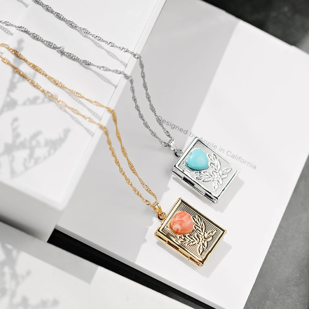 fashion custom pendant female square shape photo book jewelry