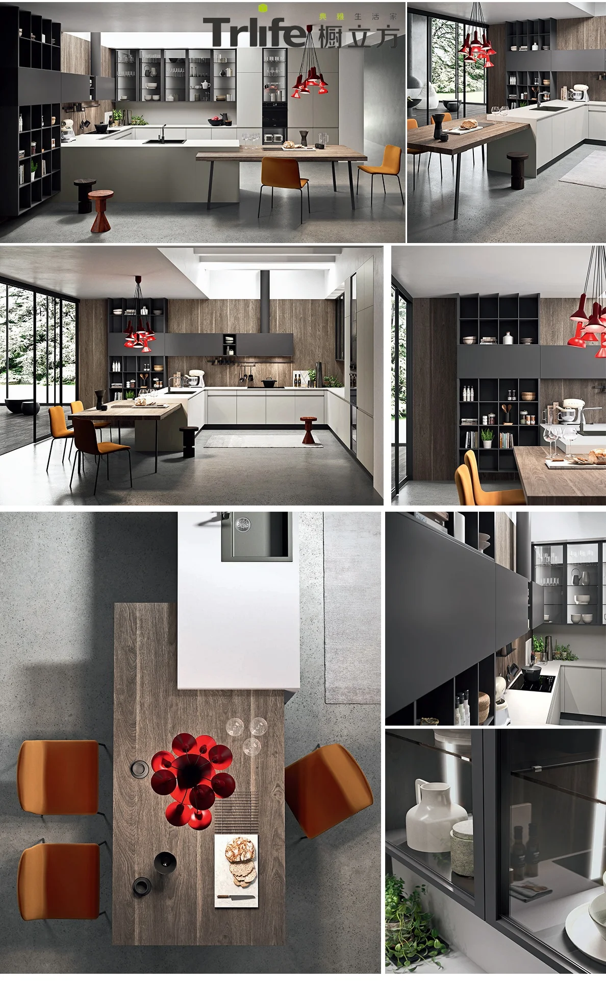 Modern open melamine kitchen gray cabinet white countertop cabinet imported from China