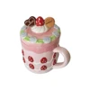 Pink Ceramic Cup Stoneware Sweet Mug With Lid