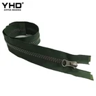 eso-friendly zipper plastic 5# open end with custom logo contrast zipper green tumb puller for coat bag trouser