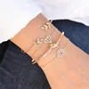 Zooying 14k gold chain stainless steel 7 bangle leaf knot bracelet set