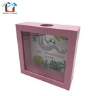 Pink square shadow box wooden coin storage money bank for kids