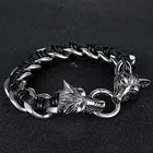 Leather Bracelet Top Quality Mens Stainless Steel Wolf Head Biker Leather Braided Chain Viking Bracelet