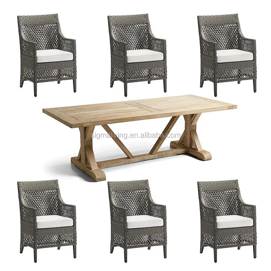 Outdoor patio setting comfy armchairs modern rattan dining chairs