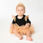 New black gold lace baby romper and tutu dress set long sleeve baby girl clothes
