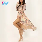 High Quality Women Fashionable Long Sleeve Blush Printed Maxi Adult Dress