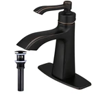 BWE Cupc Certified Brass Single Hole One Handle Oil Rubbed Bronze Low Arc Waterfall Bathroom Sink Antique Brass Faucet
