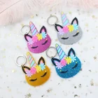 3.0inches Acrylic Unicorn Keychain Horn Eye Floral Unicorn Keychain With Ring Mixed Glitter Laser Cutout 76mm-KC022